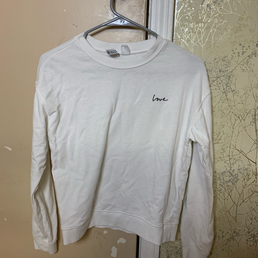 h&m white love sweater